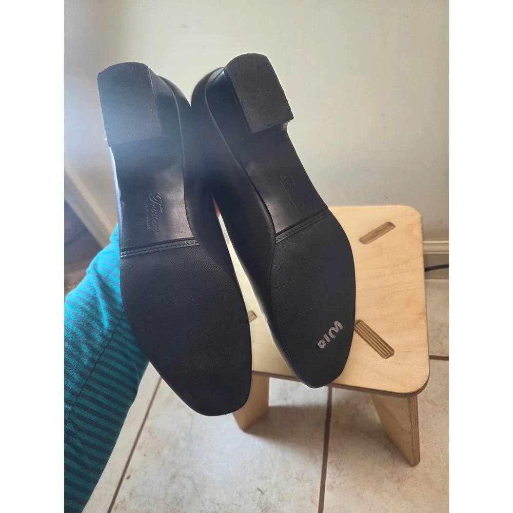 Trotters‎  Black Leather Low Wedge Heel Pumps Almond Toe Size 10 N